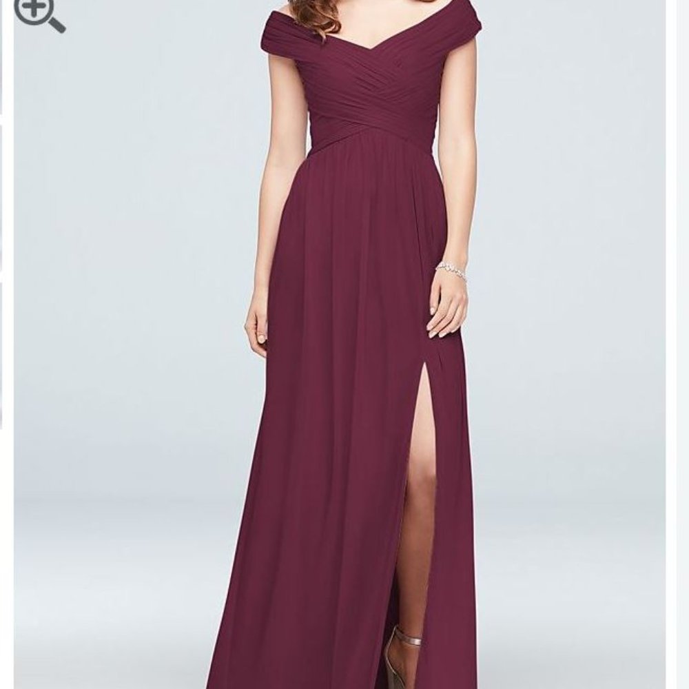 David's Bridal Wine Bridesmaid Dress
